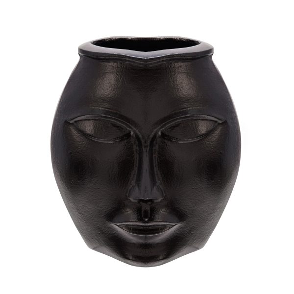 11  Metal Decorative Face Vase, Black For Cheap