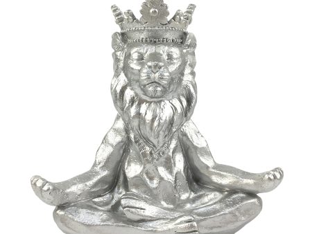 Resin 7  Yoga Lion W  Crown, Silver Online Hot Sale