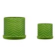 S 2 10 12  Chevron Planter W  Saucer, Green For Cheap