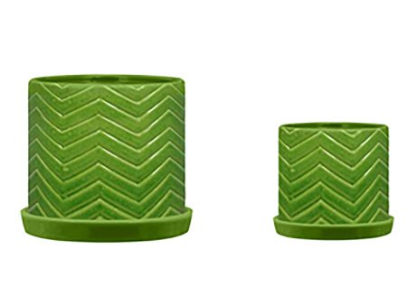 S 2 10 12  Chevron Planter W  Saucer, Green For Cheap