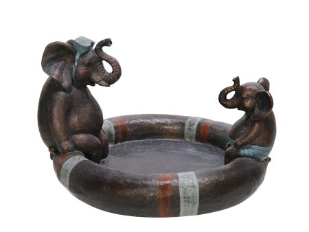 Polyresin 10  Dad & Son Elephant Bird Bath, Copper For Cheap