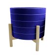 10  Striped Planter W  Wood Stand, Navy For Discount