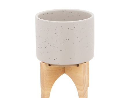 5  Planter W  Wood Stand, Matte Beige Fashion