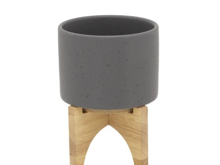 5  Planter W  Wood Stand, Matte Gray Fashion