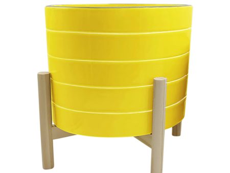 10  Striped Planter W  Wood Stand, Yellow Supply