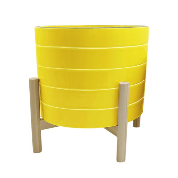 10  Striped Planter W  Wood Stand, Yellow Supply