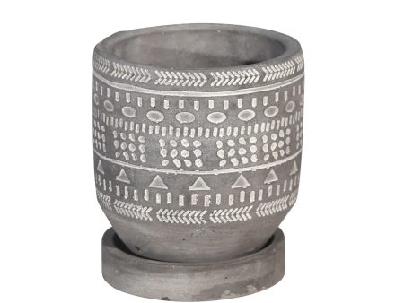 5   Tribal Pattern Planter W Saucer, Gray Sale