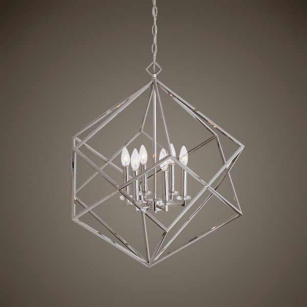 Euclid 6 Light Nickel Cube Pendant For Sale