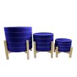 10  Striped Planter W  Wood Stand, Navy For Discount