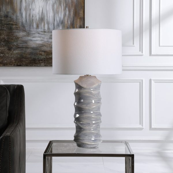 Waves Blue & White Table Lamp For Sale