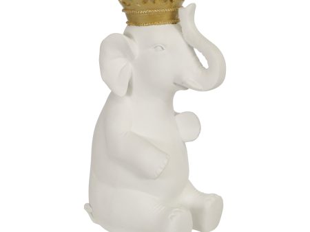 Polyresin 14 H Elephant W  Crown, White Gold Sale