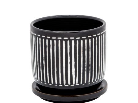 5  Vertical Lines Planter W  Saucer, Black Fashion