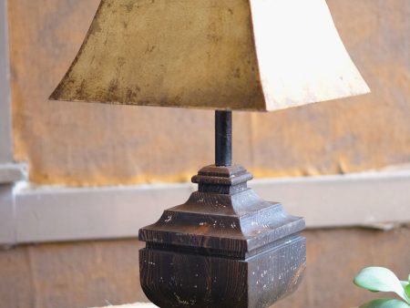 Black Wooden Table Lamp With Antique Gold Metal Shade For Sale