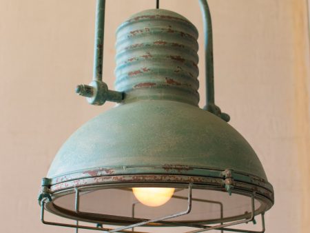 Antique Turquoise Pendant Light With Glass And Wire Cage Supply