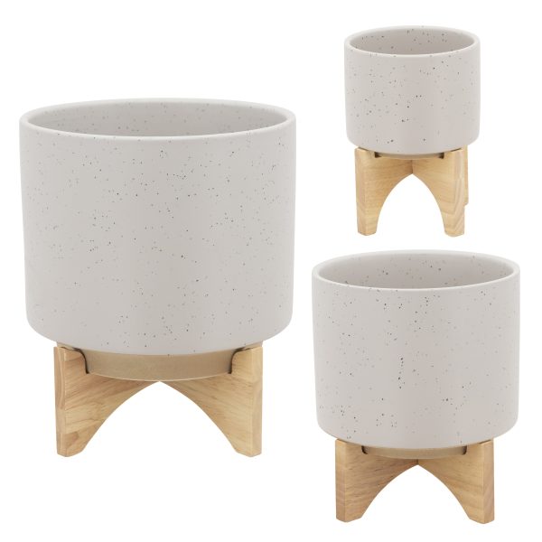 11  Planter W  Wood Stand, Matte Beige Online Sale