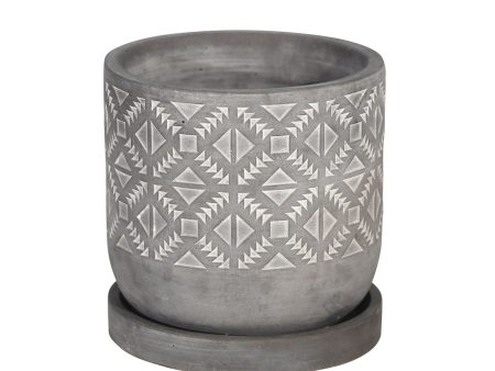 6  Diamond Pattern Planter W Saucer, Gray Discount