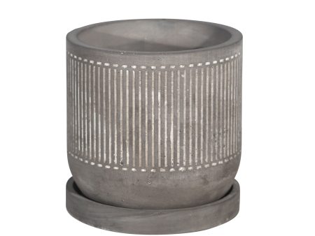 6  Line Pattern Planter W  Saucer, Gray Supply