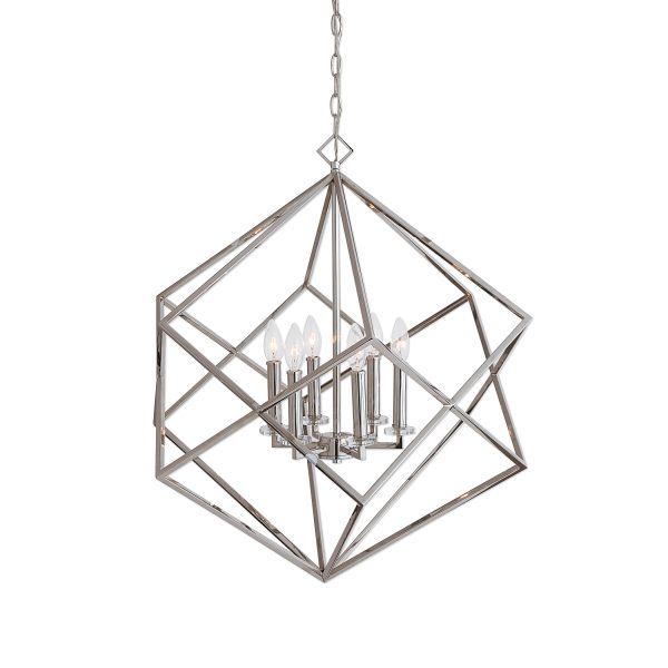 Euclid 6 Light Nickel Cube Pendant For Sale