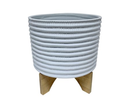 8  Textured Planter W  Stand, White Fashion