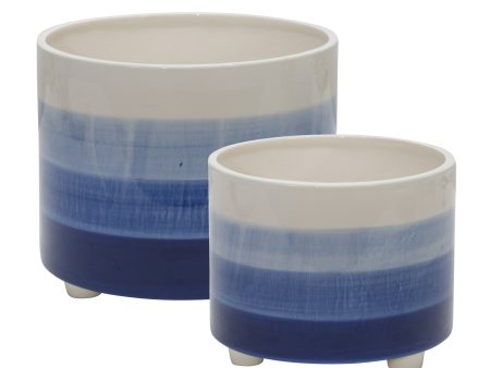 S 2 Ceramic Footed Planter 10 12 , Blue Mix For Cheap