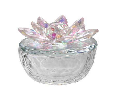 Glass Trinket Box Clear W Blush Lotus Top For Sale