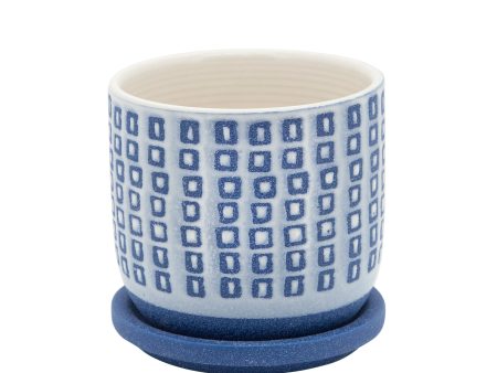 5  Tiny Squares Planter W  Saucer, Blue Discount