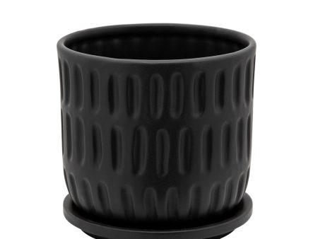 6  Textured Planter W  Saucer, Matte Black For Discount