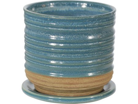 Ceramic 6  Textured Planterw  Saucer, Aqua on Sale