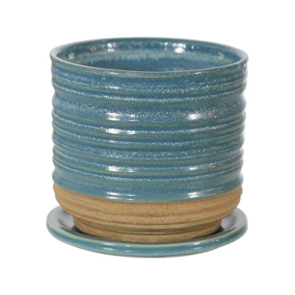 Ceramic 6  Textured Planterw  Saucer, Aqua on Sale