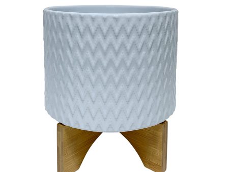 8  Chevron Planter W  Stand, White Fashion