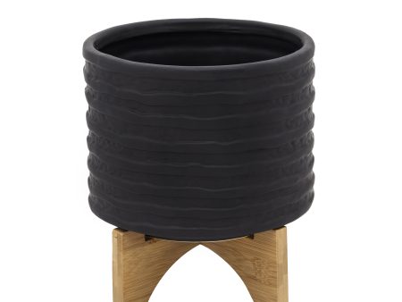 8  Textured Planter W  Stand, Black on Sale